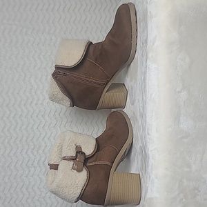 Lane Bryant tan suede boots with faux shearling decorative cuff.